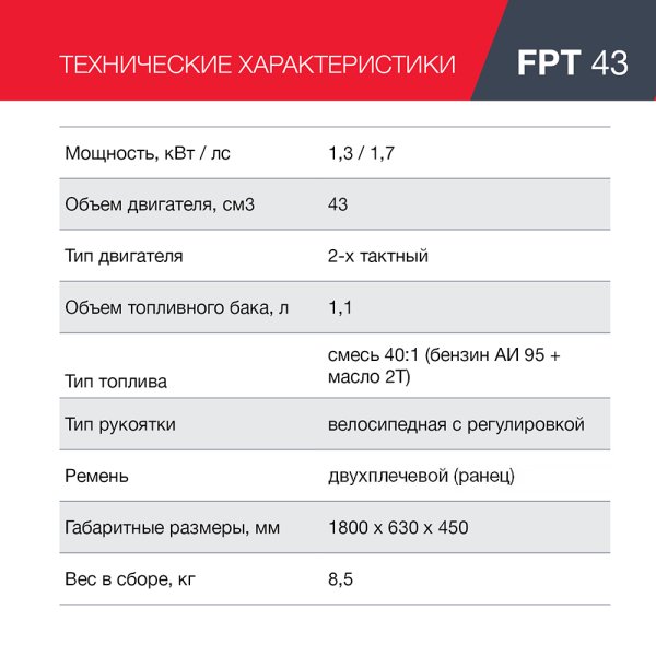 FUBAG Бензиновый триммер FPT 43 + Триммерная леска сечение витой квадрат L 130 м * 2.4 мм в ПОДАРОК в Иркутске фото